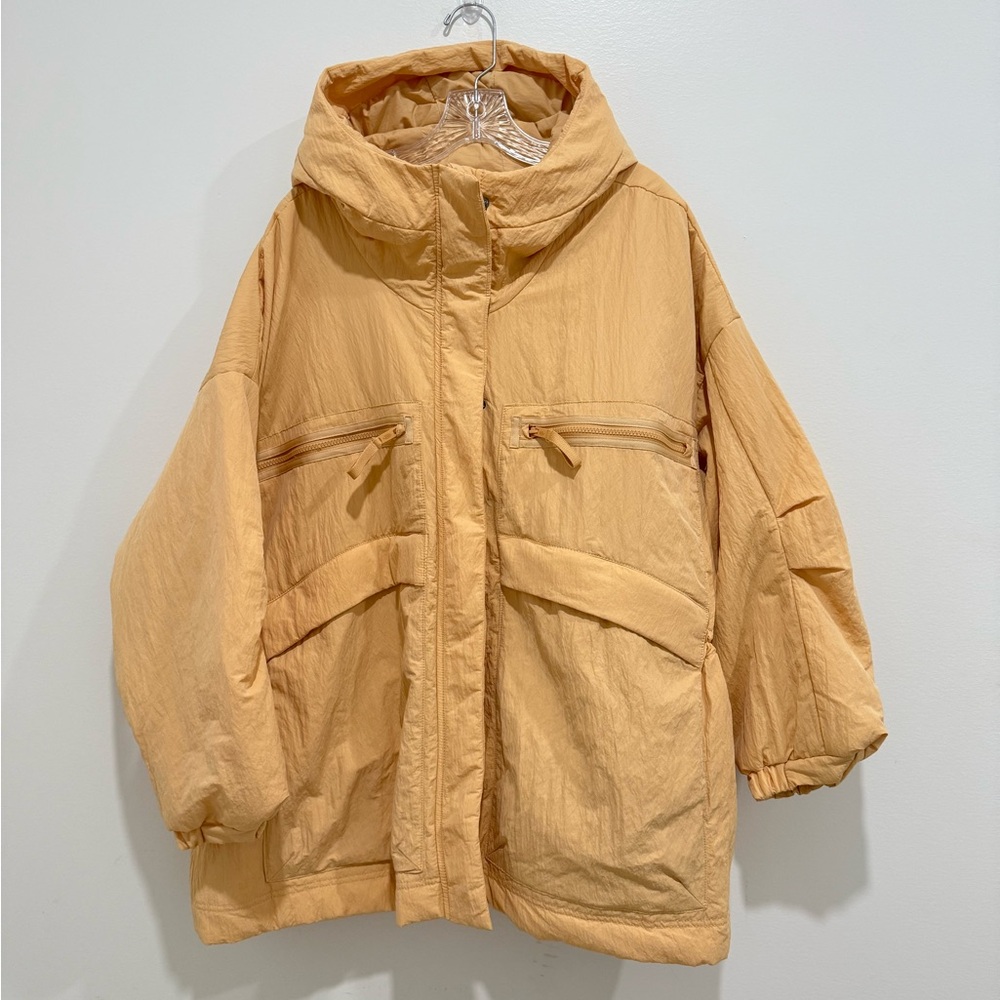 Free People Oversized Hooded Puffer Jacket in Mustard Yellow